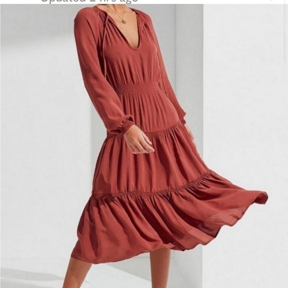 Urban Outfitters Dresses & Skirts - Urban Outfitters Reese rust tiered long sleeve with smock detailing dress